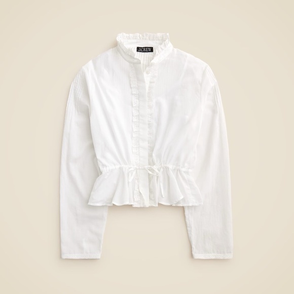 NWT!! J. CREW Lace Trim Cinched-Waist Cotton Voile White Top Blouse Medium - Picture 11 of 16